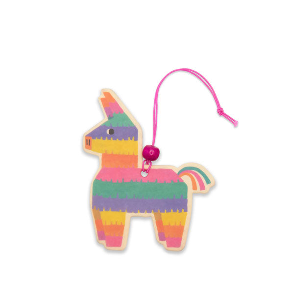 Colorful donkey piñata car air freshener on pink string with pink accent bead