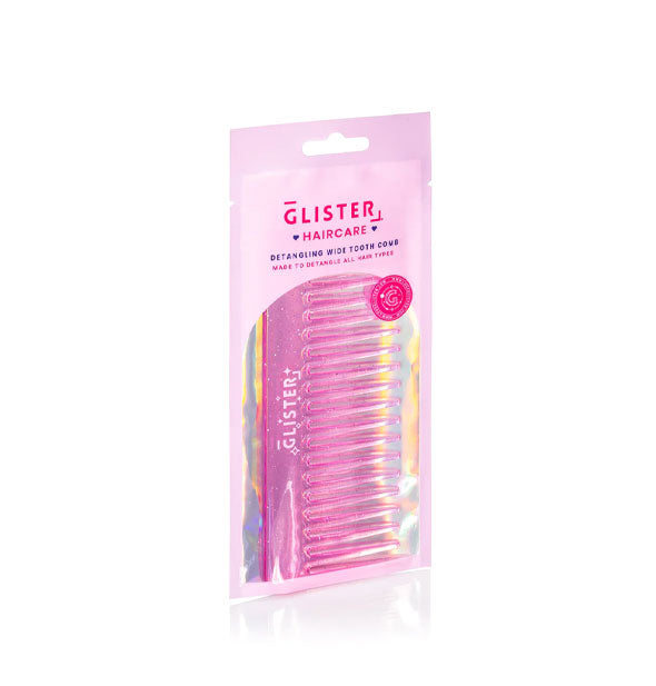 Pink glitter Detangling Wide Tooth Comb in Glister Haircare packaging