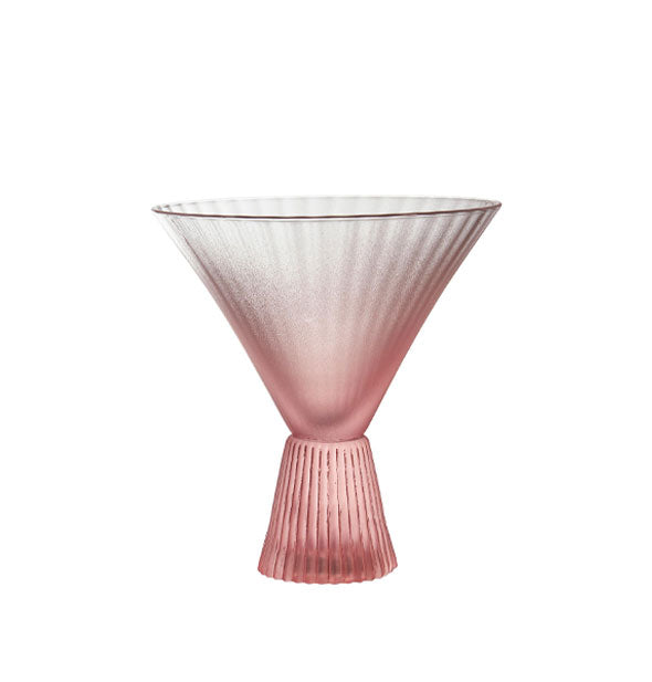 Pink ombre ridged martini glass with tapered base and classic conical top