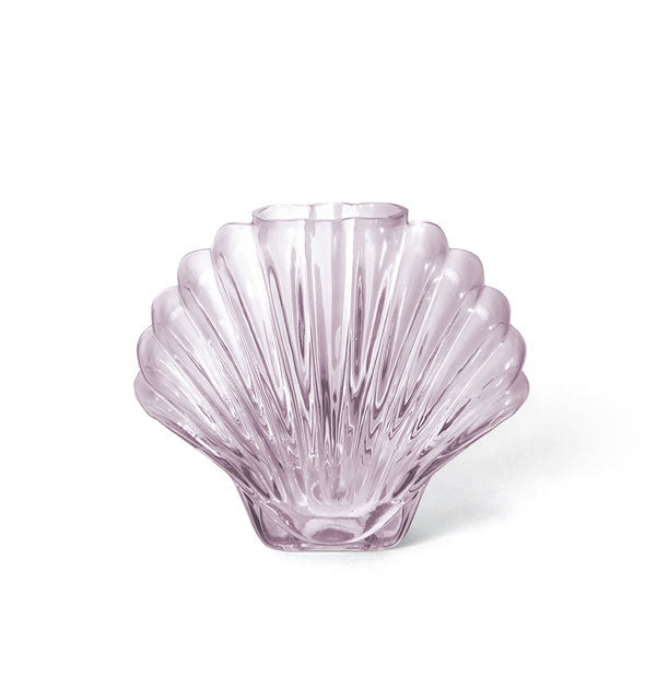 Clear pink glass vase shaped like a scallop seashell