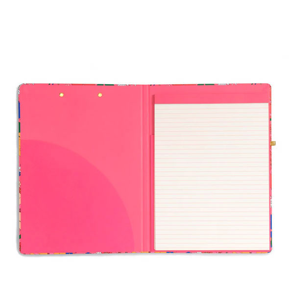 Pink folio interior with lined pad and pocket