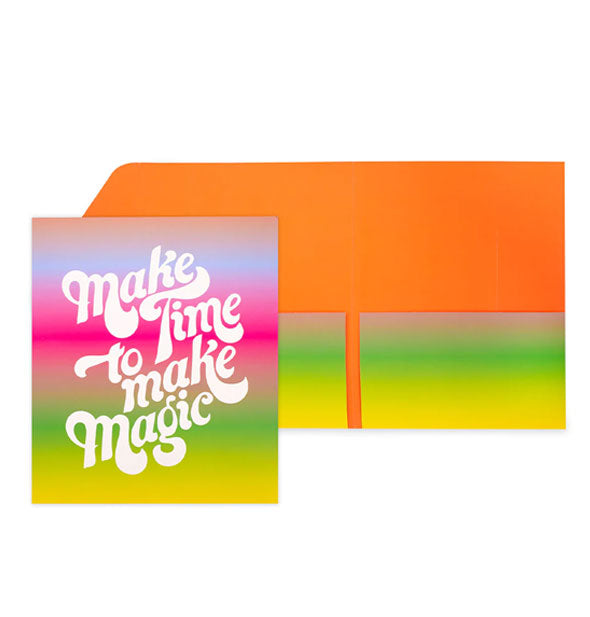 Rainbow ombre Make Time to Make Magic folder shown open and closed