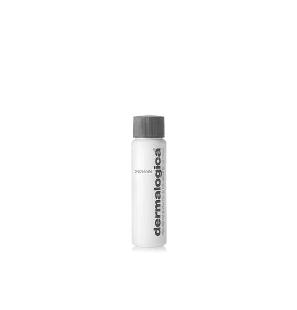 Slender white 1 ounce bottle of Dermalogica PreCleanse with gray lettering and cap