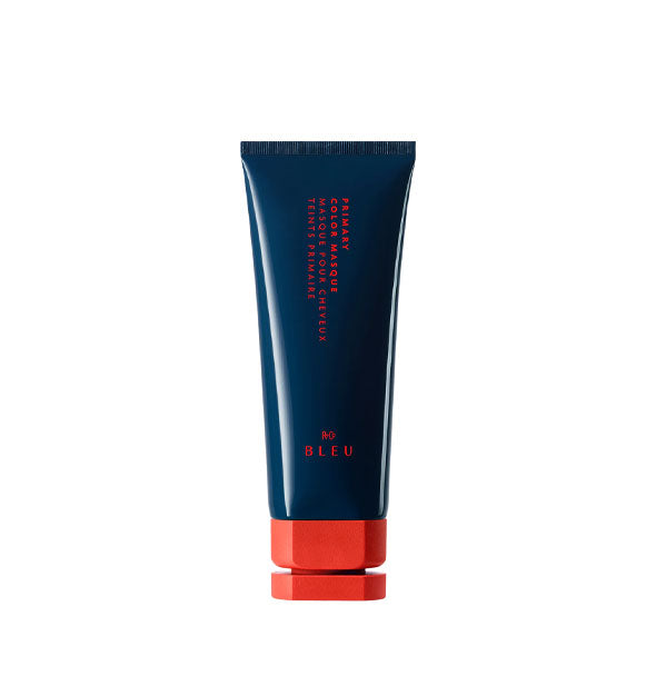 Two-tone red and dark blue bottle of R+Co Bleu Primary Color Masque