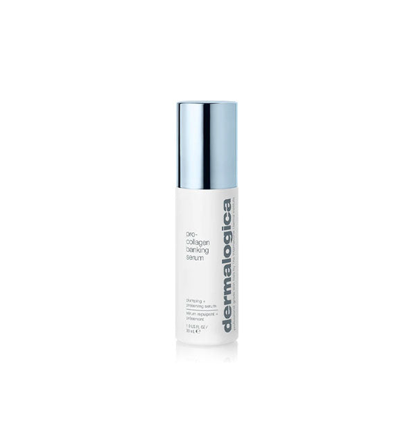 White and silver bottle of Dermalogica Pro-Collagen Banking Serum