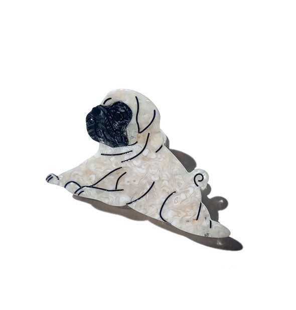 Hair claw clip designed and painted to resemble a pug dog