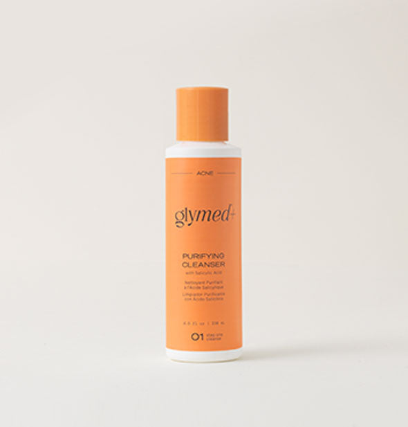 8 ounce orange and white bottle of GlyMed+ Purifying Cleanser