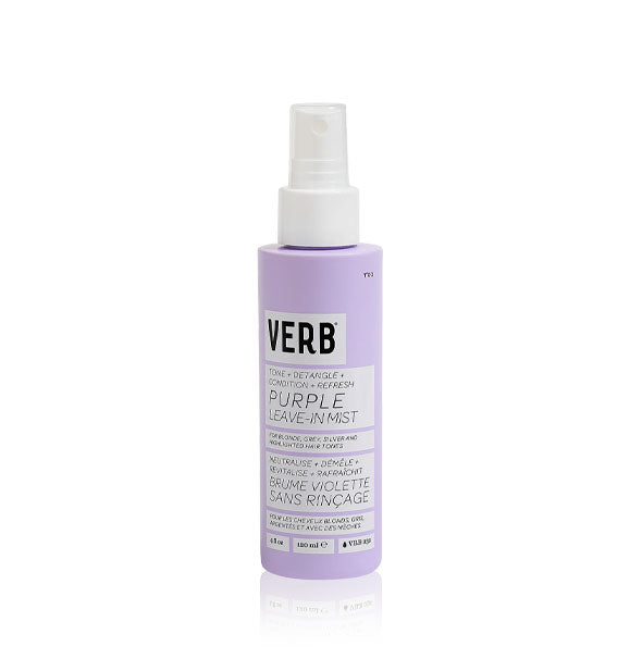 Purple 4 ounce bottle of Verb Purple Leave-In Mist with black lettering in white blocks