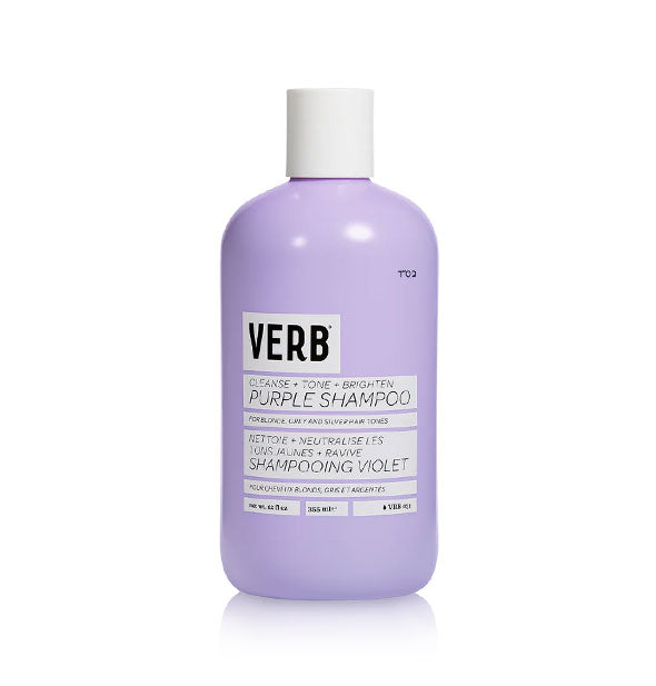 Purple 12 ounce bottle of Verb Purple Shampoo with black lettering in white  blocks