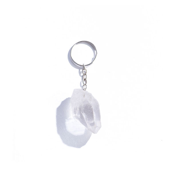 Raw crystal quartz on a silver keychain