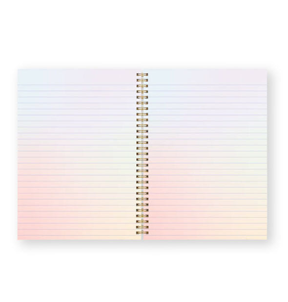 Notebook interior features pastel ombre lined pages and gold spiral binding