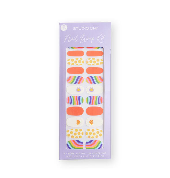 Nail Wrap Kit by Studio Oh! features rainbow-themed designs in colorful patterns and solids