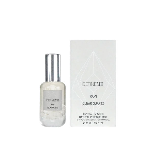 Bottle and box of DefineMe Rami Clear Quartz Crystal Infused Natural Perfume Mist