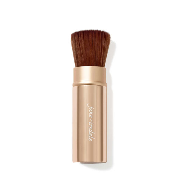 Jane Iredale Retractable Handi Brush with gold handle and large, slightly rounded bristle head