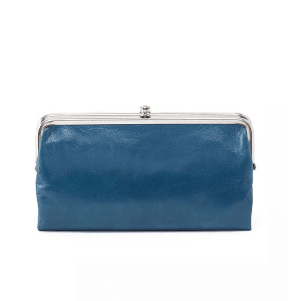 Blue leather wallet with silver frame hardware