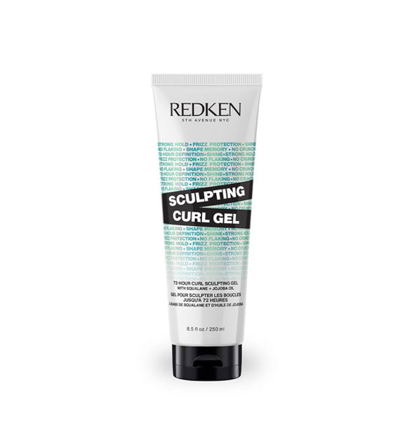 Silvery 8.5 ounce bottle of Redken Sculpting Curl Gel with black and teal lettering details