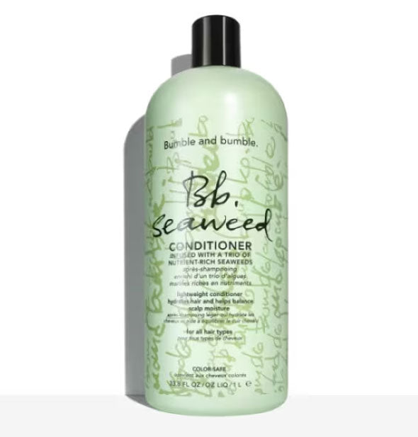 Green 33.8 ounce bottle of Bumble and bumble Seaweed Conditioner with black cap and lettering