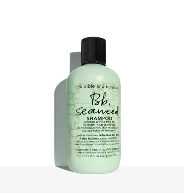 Green 8.5 ounce bottle of Bumble and bumble Seaweed Shampoo with black cap and lettering