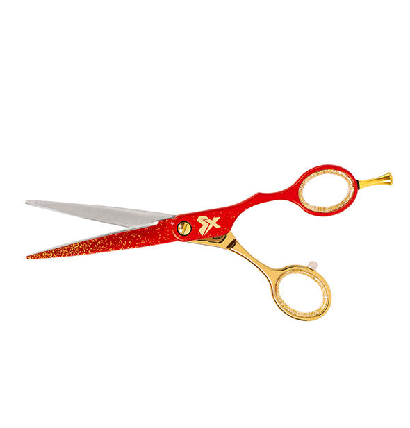 Red and gold hair cutting shears