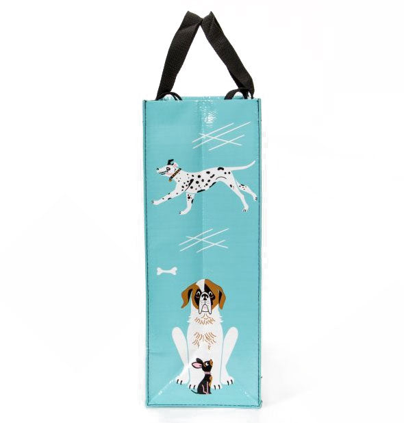 Side view of shopping bag with dog illustrations
