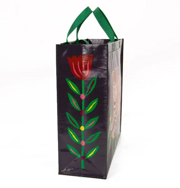 Side panel of the Tiger Kitten Shopper features illustration of a colorful flower