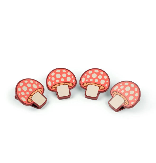 Set of four red and white spotted mushroom bag clips