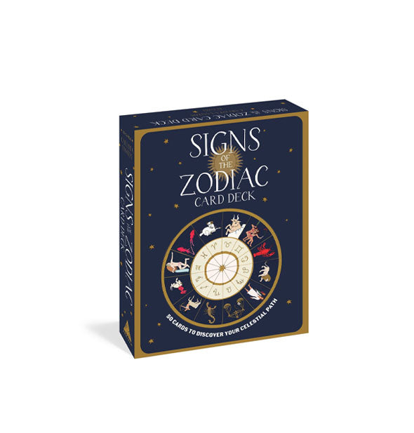 Signs of the Zodiac Card Deck box with central radial astrological design and gold details