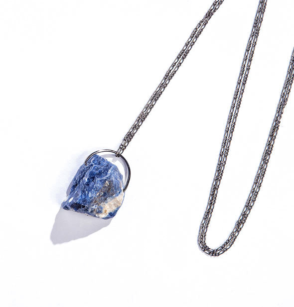 Blue and white rough sodalite stone necklace on pewter chain