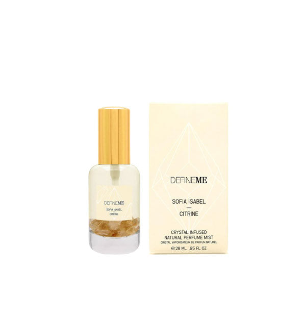 Bottle and box of DefineMe Sofia Isabel Citrine Crystal Infused Natural Perfume Mist