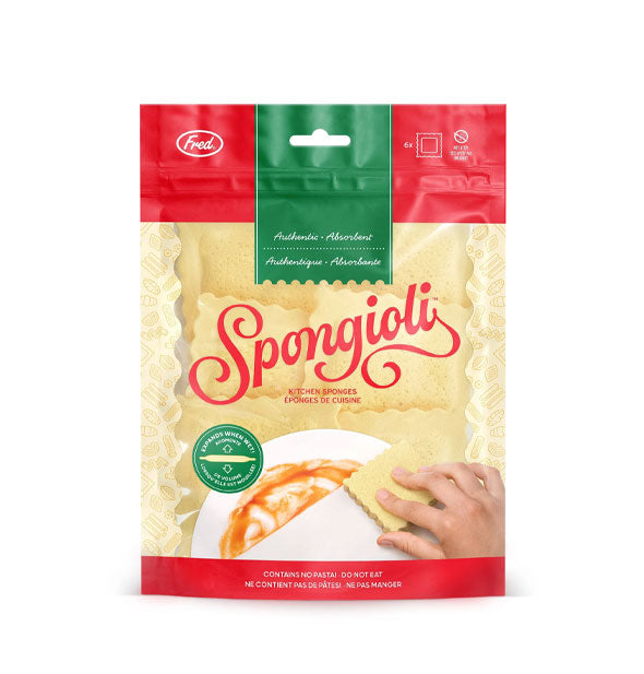 Pack of 6 Spongioli Kitchen Sponges resembles traditional pasta packaging