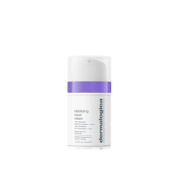 White 1.7 ounce bottle of Dermalogica Stabilizing Repair Cream with purple stripe and clear cap