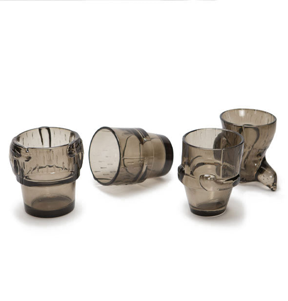Four individual dog glasses shown unstacked