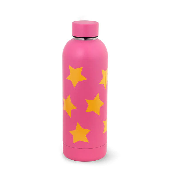 Pink water bottle with yellow stars
