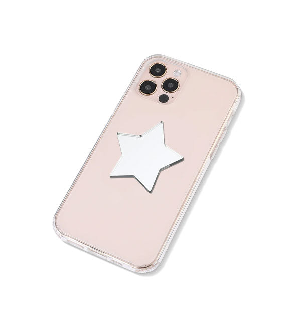 Back of smartphone with star-shaped mirror decal attached