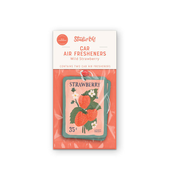 Pack of car air fresheners that resemble packets of strawberry seeds