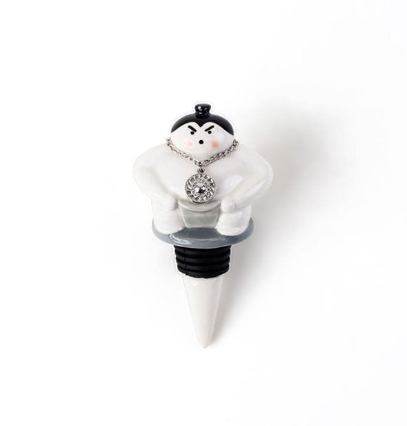 White and black sumo wrestler bottle stopper