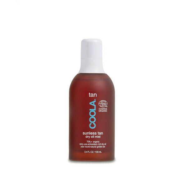 Brown 3.4 ounce bottle of Coola Sunless Tan Dry Oil Mist with white cap