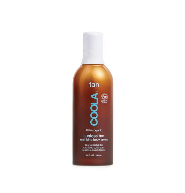 Bronze 5 ounce bottle of Coola Sunless Tan Luminizing Body Serum with white cap