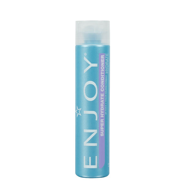 Blue 10 ounce bottle of Enjoy Super Hydrate Conditioner with purple accent stripe
