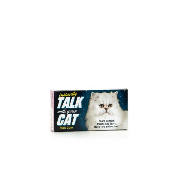 Pack of Talk With Your Cat gum features an image of a white Persian cat on a starry night sky background