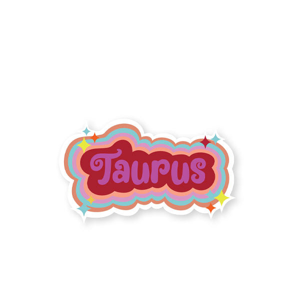 Taurus sticker with colorful striped border and star accents
