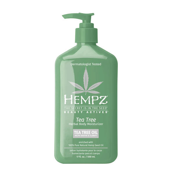 Green 17 ounce bottle of Hempz Beauty Actives Tea Tree Herbal Body Moisturizer