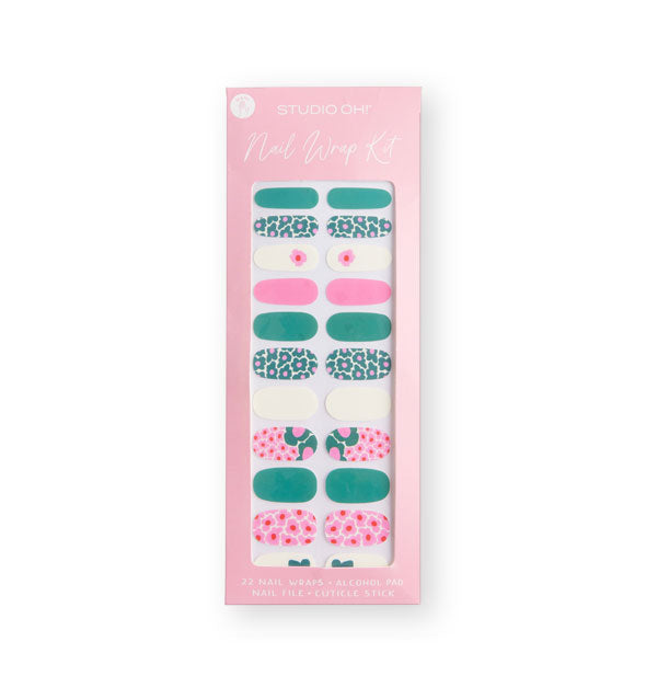 Nail Wrap Kit by Studio Oh! features floral-themed designs in pinks, teals, and white