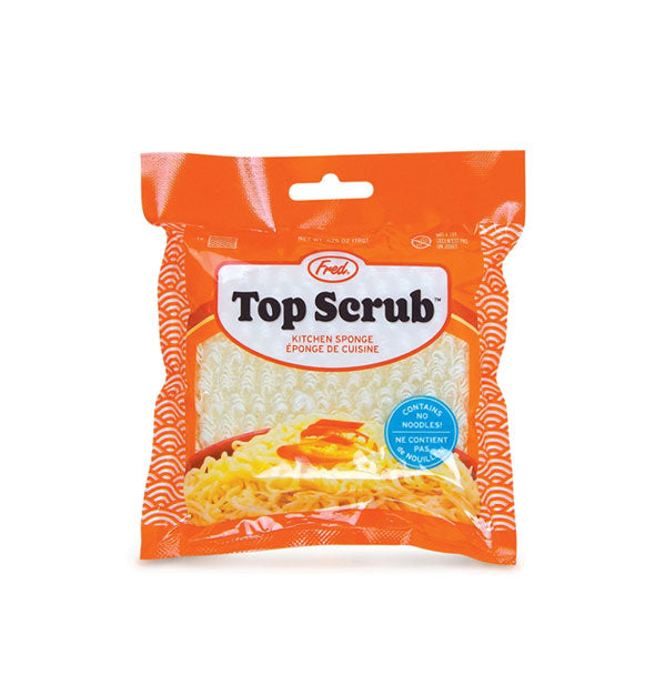 Top Scrub Kitchen Sponge wrapping resembles a package of Top Ramen noodles
