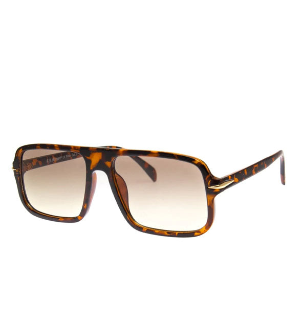 Pair of square brown tortoise sunglasses with light brown lenses