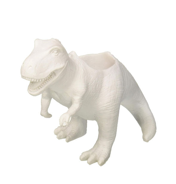 White Tyrannosaurus rex planter with opening in its back