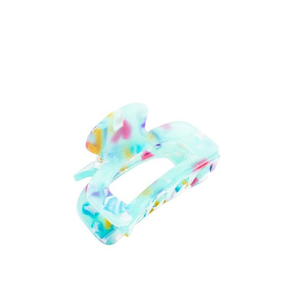 Aqua claw clip with multicolored flecks