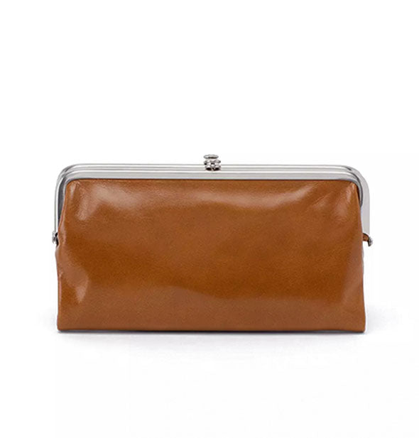 Brown leather wallet with silver-toned frame hardware