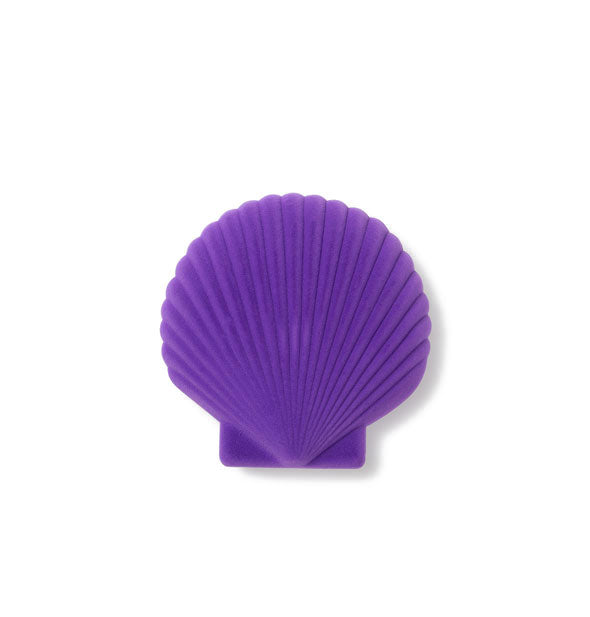 Purple velvet ribbed scallop seashell-shaped jewelry box
