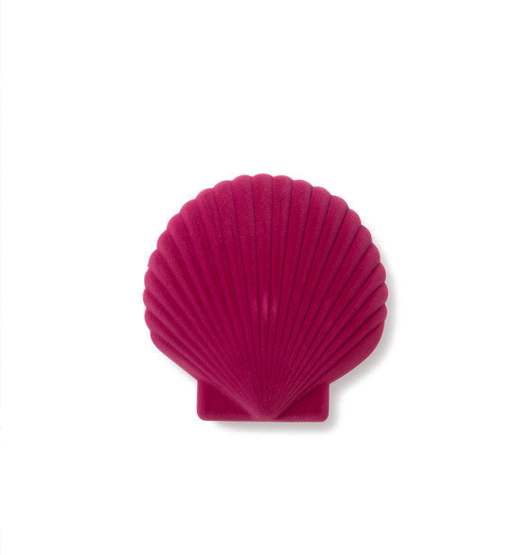 Dark pink velvet ribbed scallop seashell-shaped jewelry box